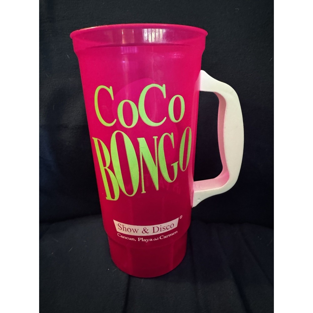 The Mask It's Party Time Pink Plastic Handled Cup Coco Bongo Mexico Vintage - Picture 5 of 7